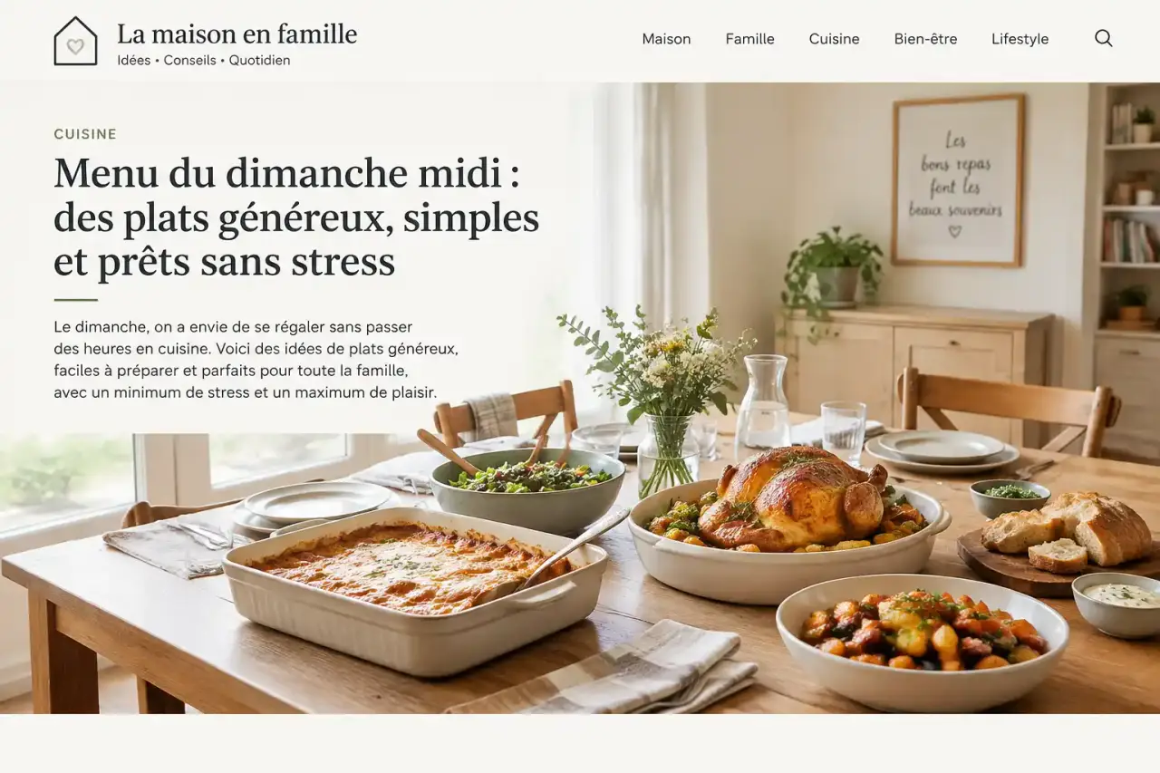 Menu du dimanche midi : des plats généreux, simples et prêts sans stress