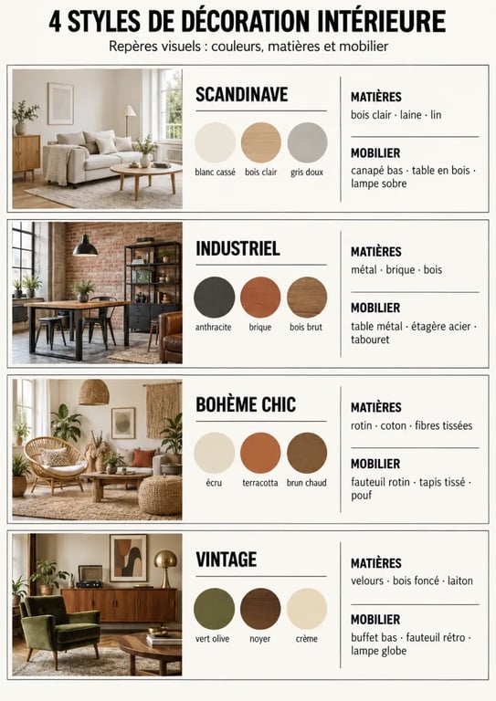 Infographie des styles maison de Cest-Moi-Qui-Décore.fr : scandinave, industriel, bohème chic et vintage