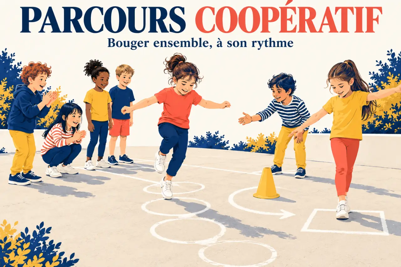 Activités extérieures enfants : parcours moteur coopératif dans un jardin