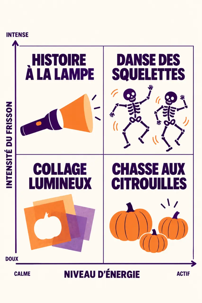 Activités Halloween enfants classées selon le niveau d’énergie et l’intensité du frisson