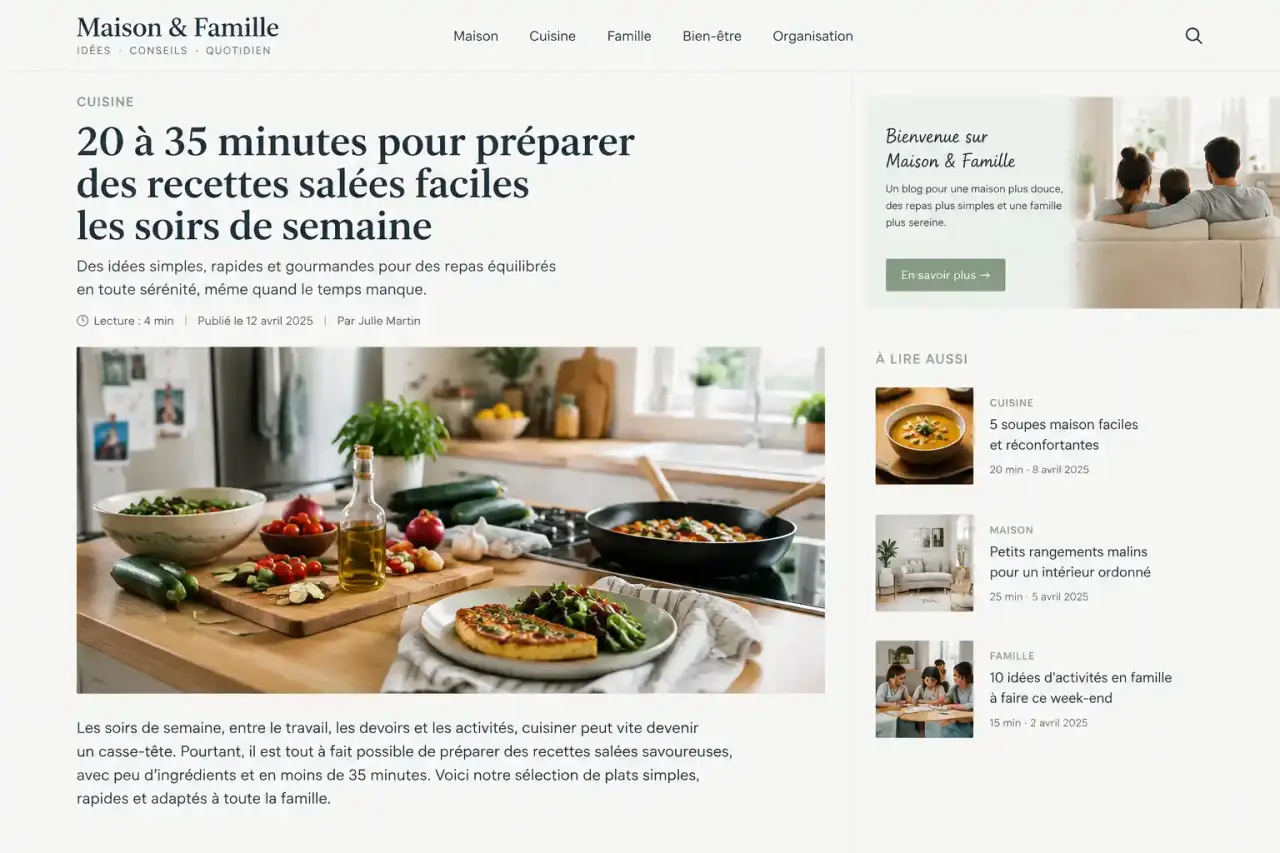 20 à 35 minutes pour préparer des recettes salées faciles les soirs de semaine