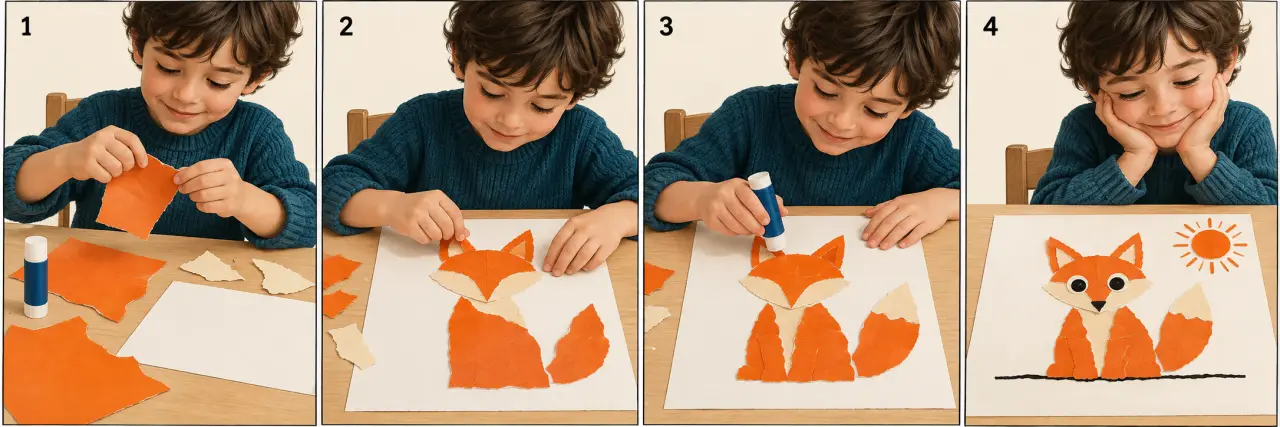 Activités manuelles enfants : tutoriel illustré pour créer un animal en papier déchiré