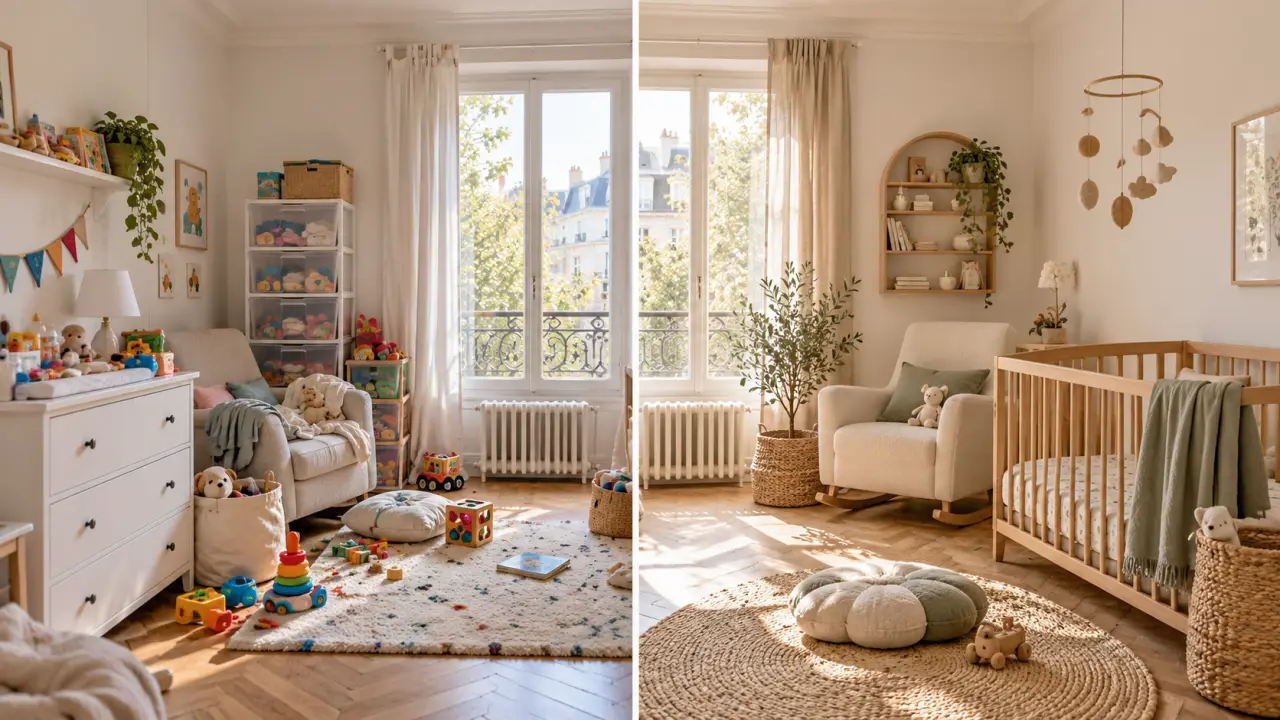 Chambre de bébé apaisante décorée avec des matières naturelles et des couleurs douces