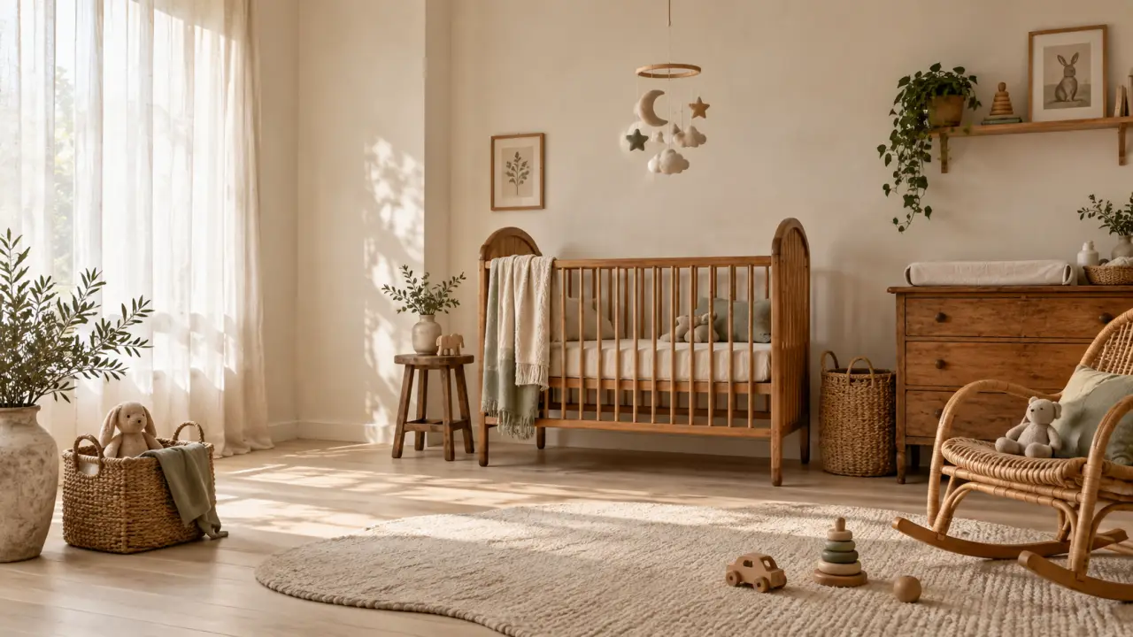 Chambre de bébé douce et lumineuse aménagée avec du mobilier de seconde main