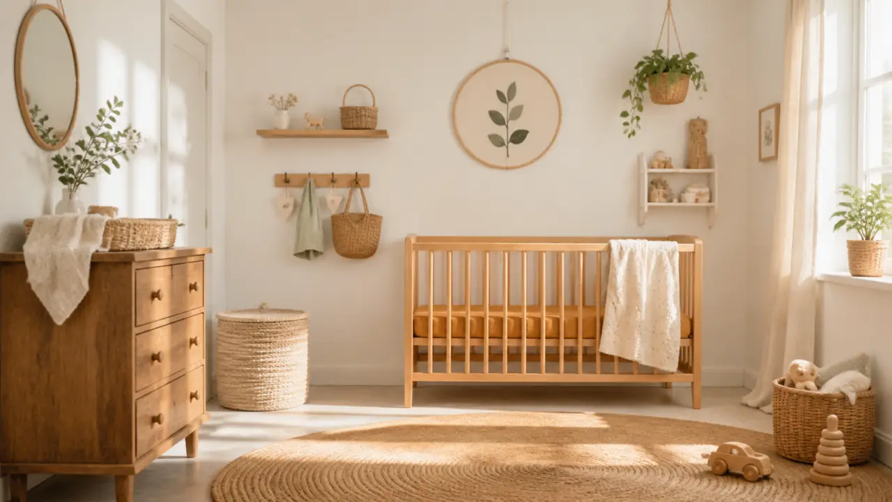 Chambre bébé naturelle et lumineuse, ambiance douce et chaleureuse